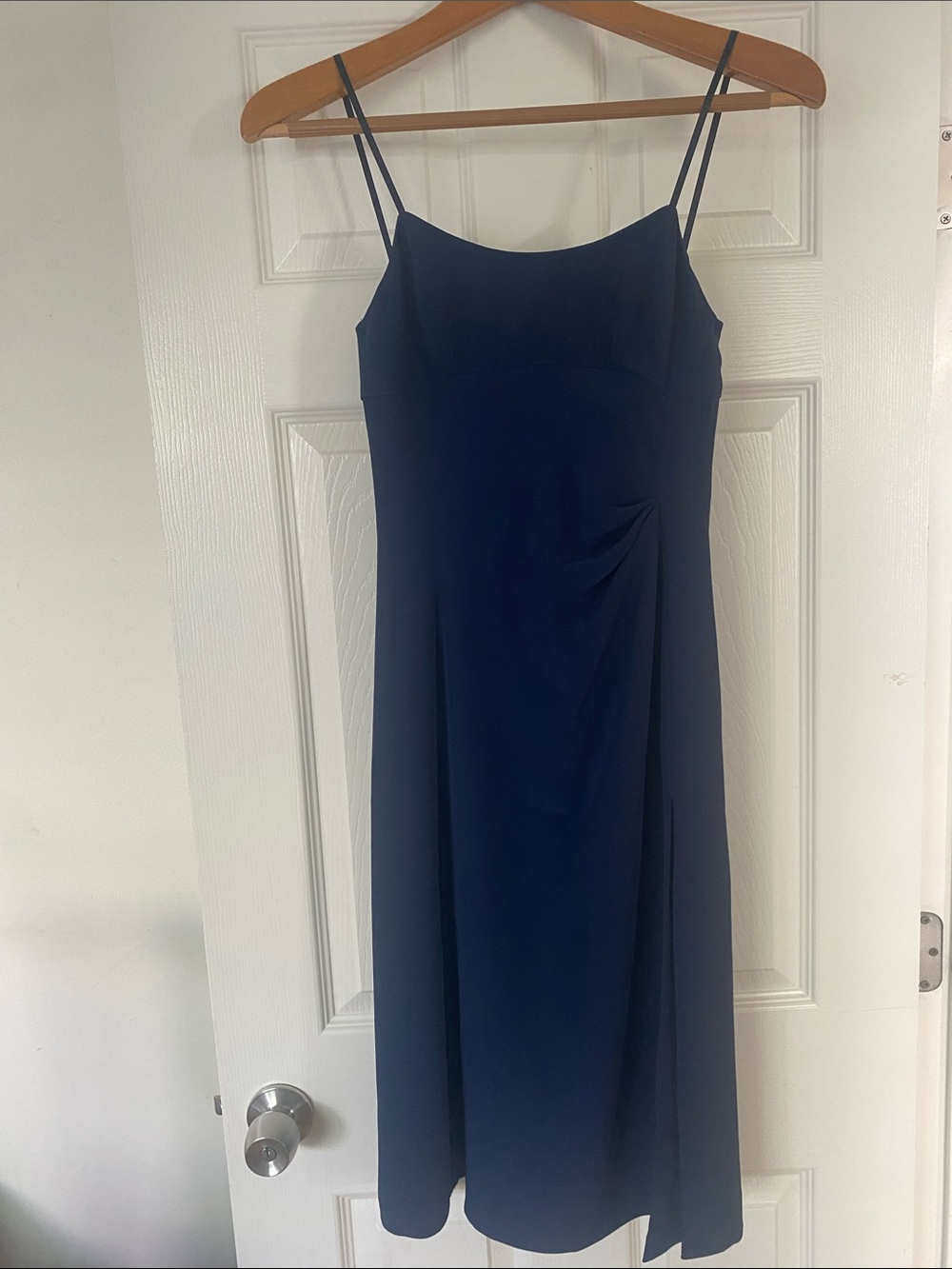 Classic Navy Spaghetti-Strap Midi Dress